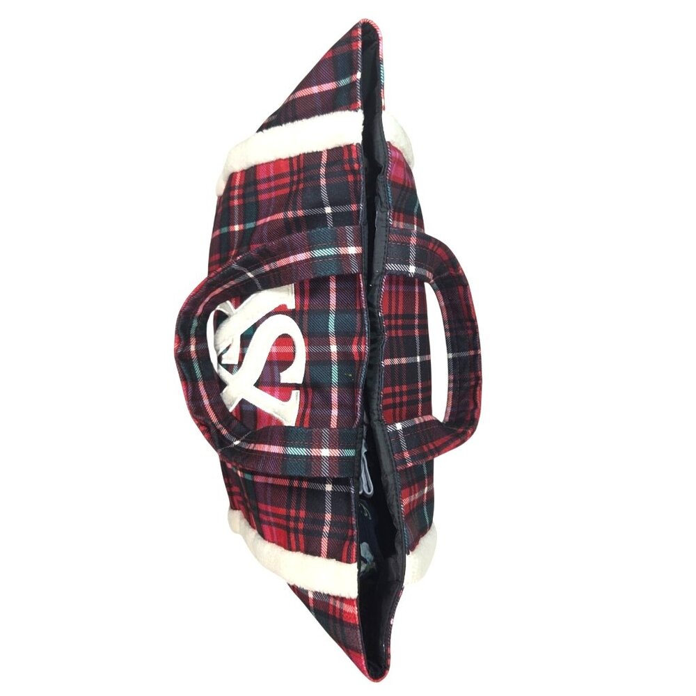 Victorias Secret Large Red Plaid Tote Bag With Sherpa Trim Limited Edition - Picture 5 of 12